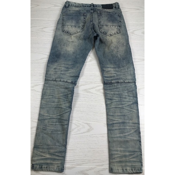 Smoke Rise Other - Smoke Rise Jeans Men 30x32 Whiskered Faded Blue Skinny Stretch Mid Rise Moto